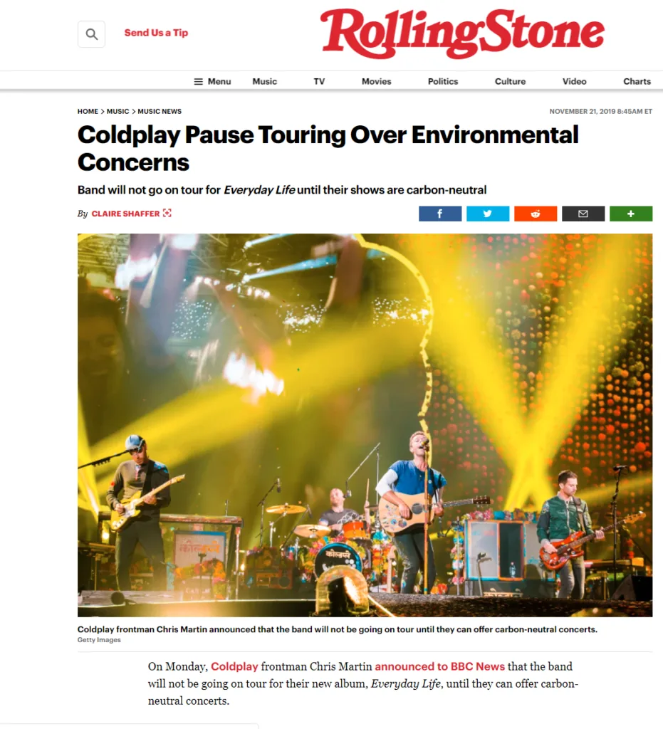 Coldplay Carbon Neutral Touring